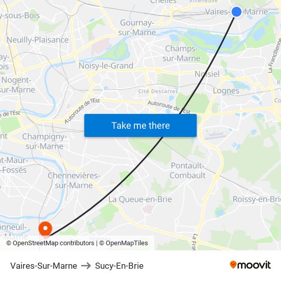 Vaires-Sur-Marne to Sucy-En-Brie map