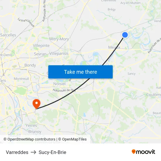 Varreddes to Sucy-En-Brie map