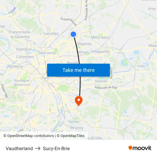 Vaudherland to Sucy-En-Brie map