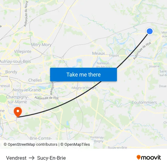 Vendrest to Sucy-En-Brie map