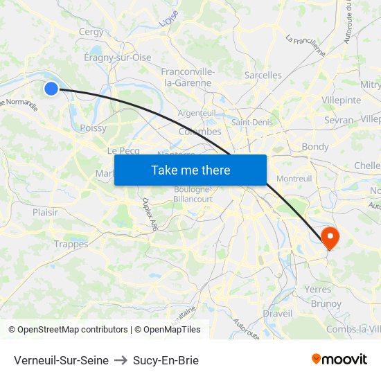 Verneuil-Sur-Seine to Sucy-En-Brie map