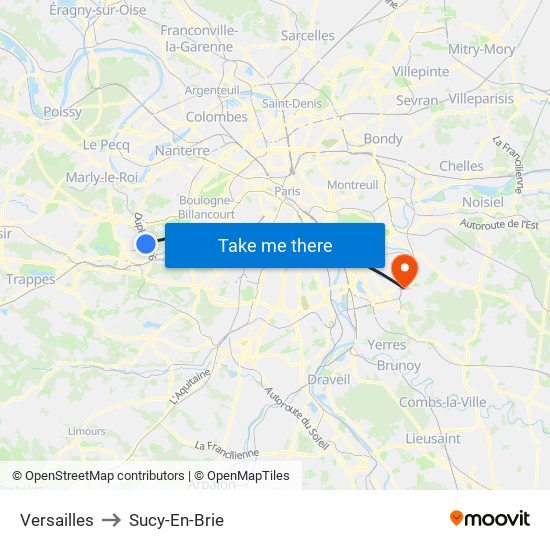 Versailles to Sucy-En-Brie map