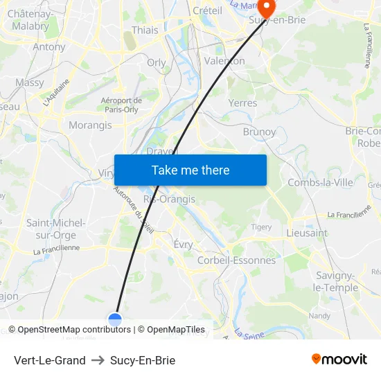 Vert-Le-Grand to Sucy-En-Brie map