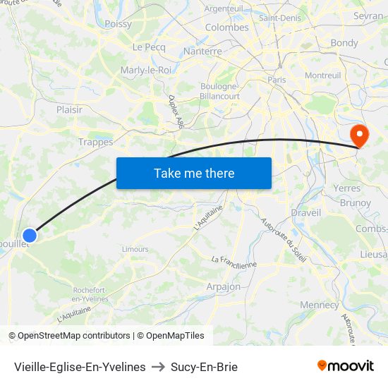 Vieille-Eglise-En-Yvelines to Sucy-En-Brie map