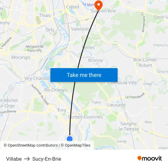 Villabe to Sucy-En-Brie map