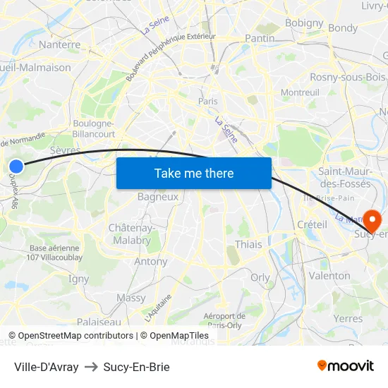 Ville-D'Avray to Sucy-En-Brie map