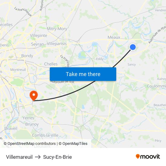 Villemareuil to Sucy-En-Brie map