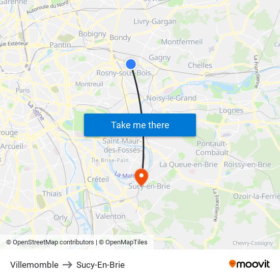Villemomble to Sucy-En-Brie map