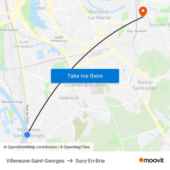 Villeneuve-Saint-Georges to Sucy-En-Brie map