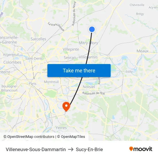 Villeneuve-Sous-Dammartin to Sucy-En-Brie map