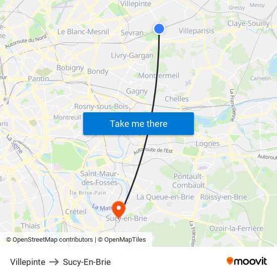 Villepinte to Sucy-En-Brie map