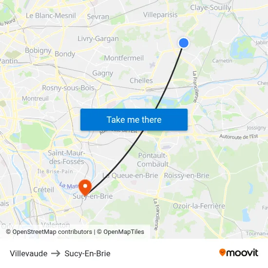 Villevaude to Sucy-En-Brie map
