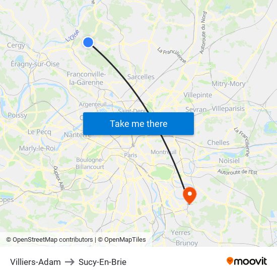 Villiers-Adam to Sucy-En-Brie map