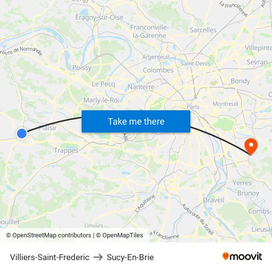 Villiers-Saint-Frederic to Sucy-En-Brie map