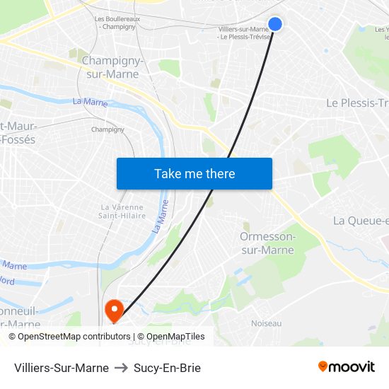 Villiers-Sur-Marne to Sucy-En-Brie map