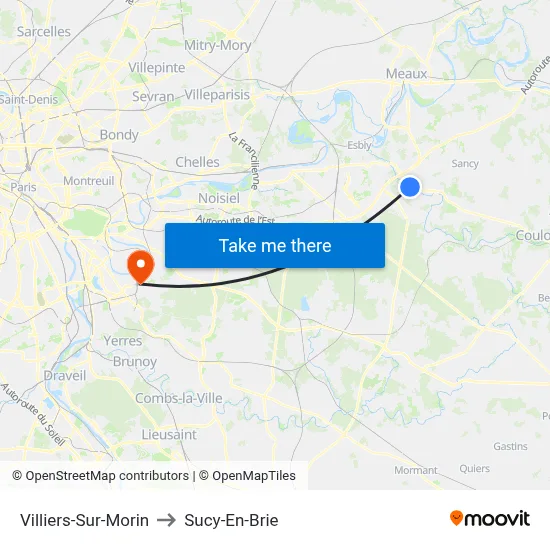 Villiers-Sur-Morin to Sucy-En-Brie map