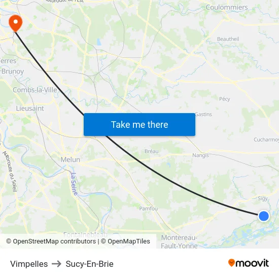Vimpelles to Sucy-En-Brie map