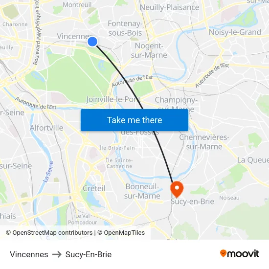 Vincennes to Sucy-En-Brie map