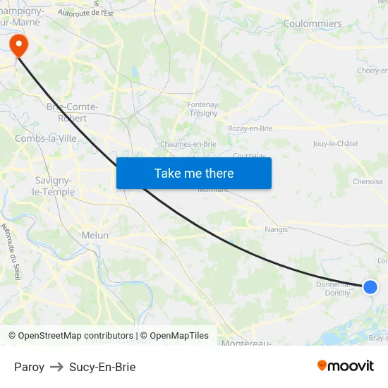 Paroy to Sucy-En-Brie map