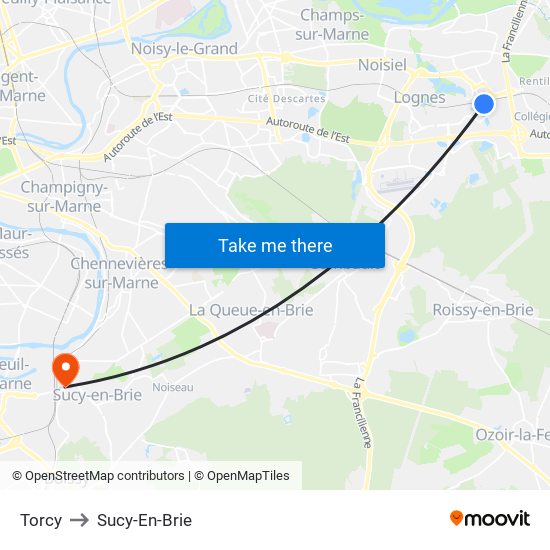 Torcy to Sucy-En-Brie map