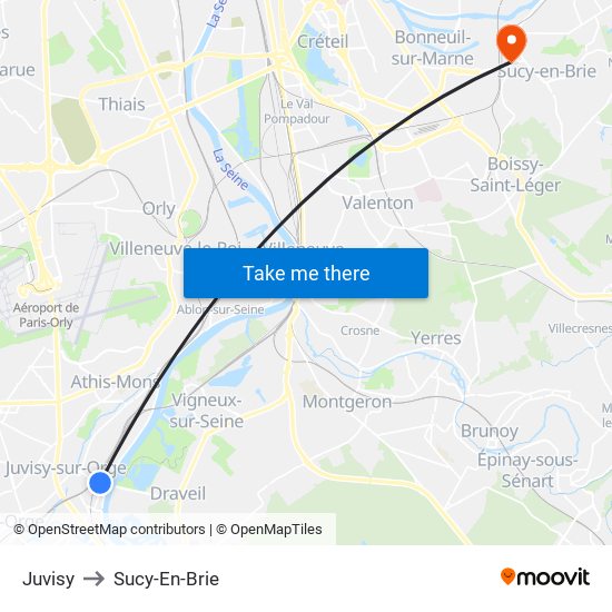 Juvisy to Sucy-En-Brie map