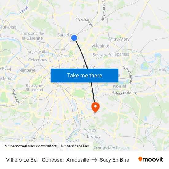 Villiers-Le-Bel - Gonesse - Arnouville to Sucy-En-Brie map