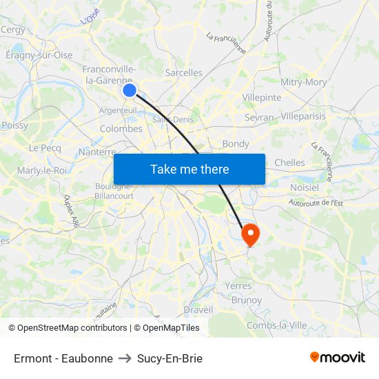 Ermont - Eaubonne to Sucy-En-Brie map