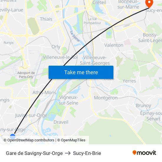 Gare de Savigny-Sur-Orge to Sucy-En-Brie map