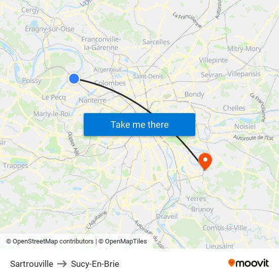 Sartrouville to Sucy-En-Brie map