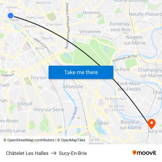 Châtelet Les Halles to Sucy-En-Brie map