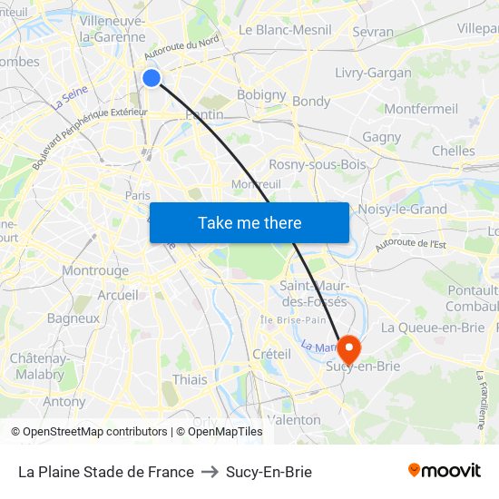 La Plaine Stade de France to Sucy-En-Brie map