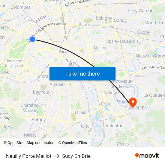 Neuilly Porte Maillot to Sucy-En-Brie map