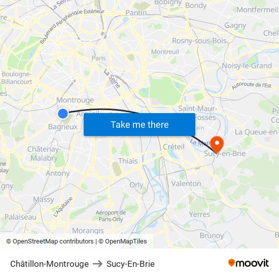 Châtillon-Montrouge to Sucy-En-Brie map