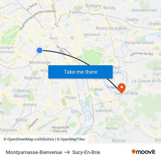 Montparnasse-Bienvenue to Sucy-En-Brie map