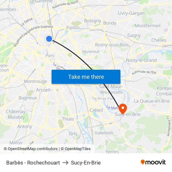 Barbès - Rochechouart to Sucy-En-Brie map