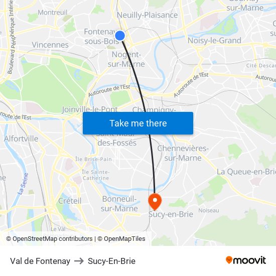 Val de Fontenay to Sucy-En-Brie map