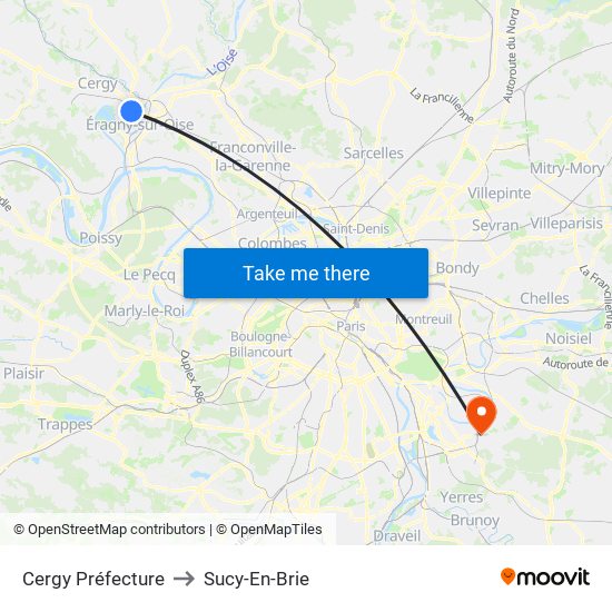 Cergy Préfecture to Sucy-En-Brie map