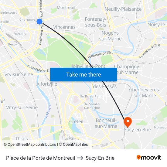 Place de la Porte de Montreuil to Sucy-En-Brie map