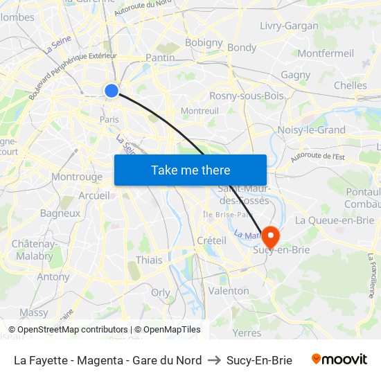 La Fayette - Magenta - Gare du Nord to Sucy-En-Brie map