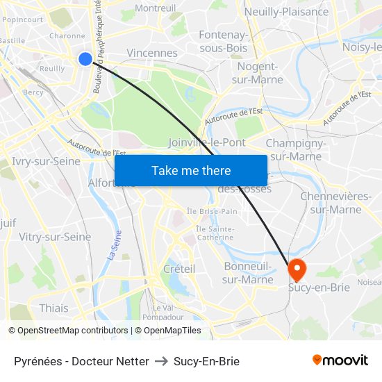 Pyrénées - Docteur Netter to Sucy-En-Brie map