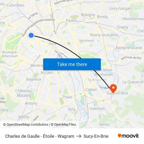 Charles de Gaulle - Étoile - Wagram to Sucy-En-Brie map