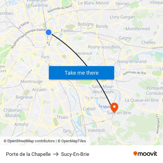 Porte de la Chapelle to Sucy-En-Brie map