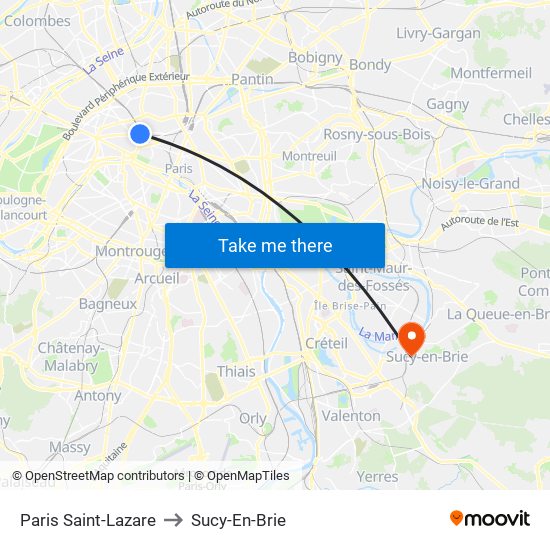 Paris Saint-Lazare to Sucy-En-Brie map