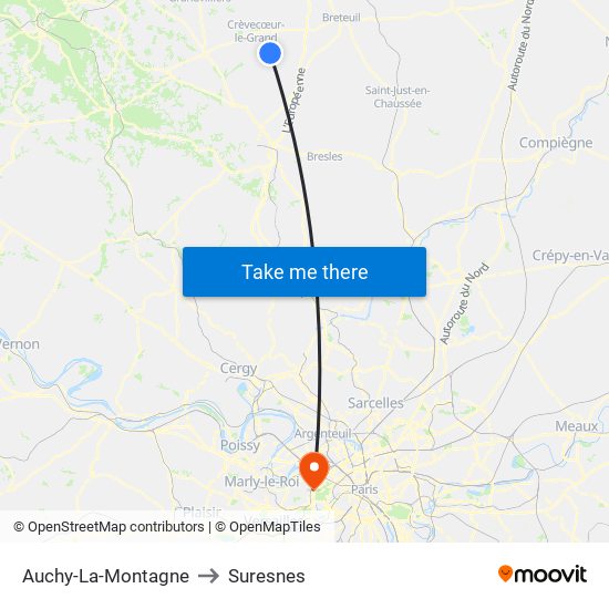 Auchy-La-Montagne to Suresnes map