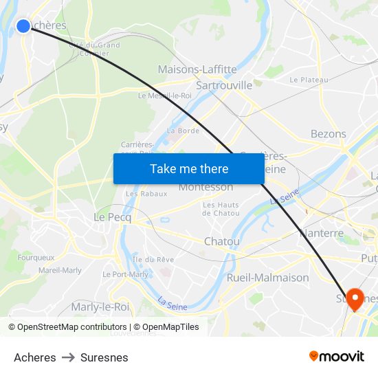 Acheres to Suresnes map