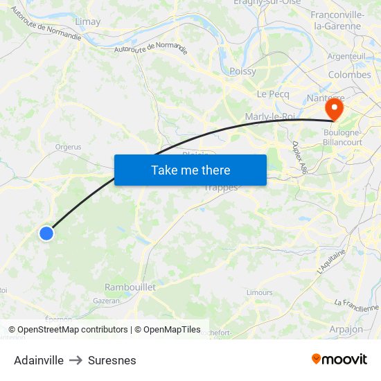 Adainville to Suresnes map