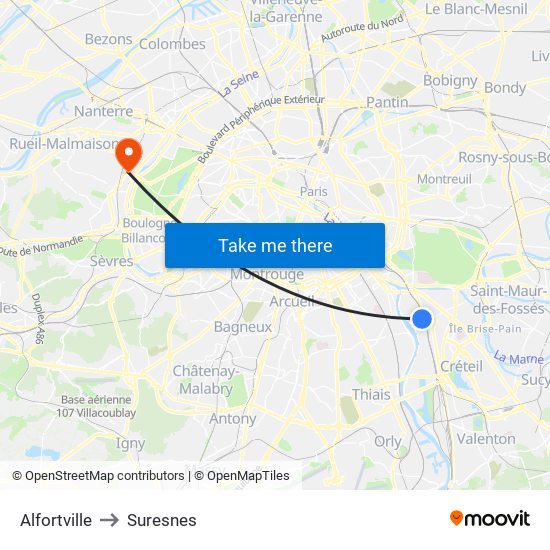 Alfortville to Suresnes map