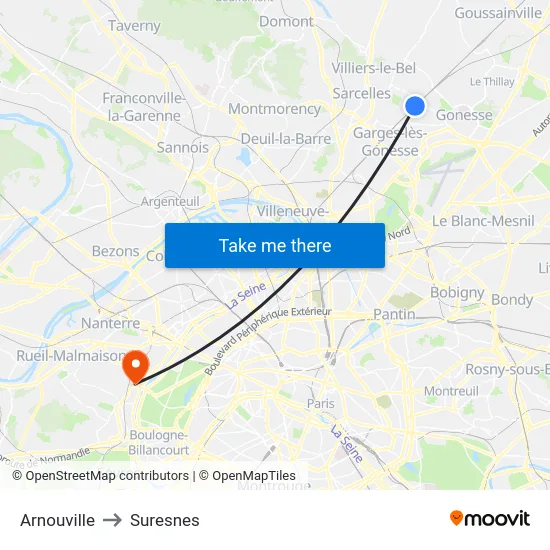 Arnouville to Suresnes map