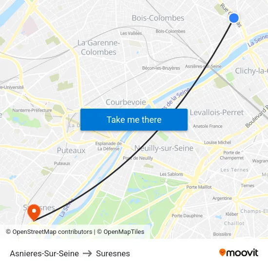 Asnieres-Sur-Seine to Suresnes map