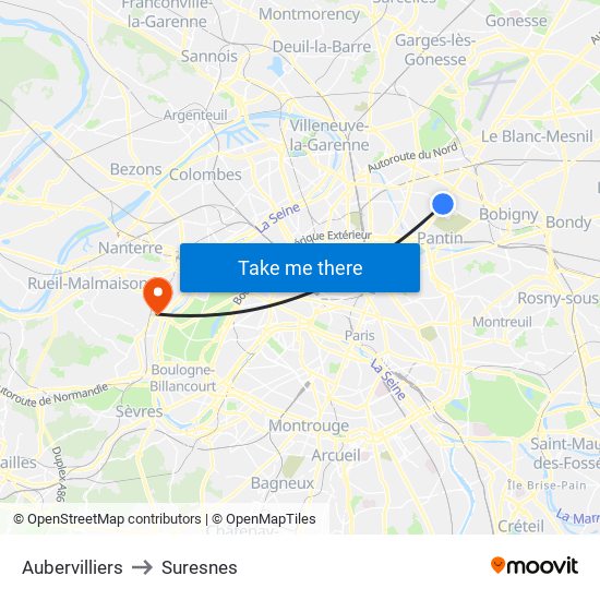 Aubervilliers to Suresnes map